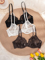 Women’s 3-Piece Solid Color Lace Bra Set | Thin Cup Underwire Sexy Lingerie