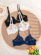 Women’s 3-Piece Solid Color Lace Bra Set | Thin Cup Underwire Sexy Lingerie
