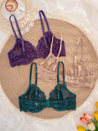 Women’s 3-Piece Solid Color Lace Bra Set | Thin Cup Underwire Sexy Lingerie