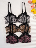 3PCS Lace & Leopard Print Padded Bras Set | Comfortable Stylish Lingerie Bra Pack