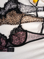 3PCS Lace & Leopard Print Padded Bras Set | Comfortable Stylish Lingerie Bra Pack