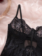 Women’s Lace Trim 4 Piece Lingerie Set, Chic Bra & Panty Outfit