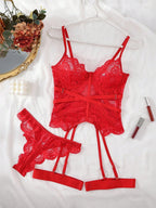 Women’s Lace Trim 4 Piece Lingerie Set, Chic Bra & Panty Outfit