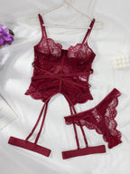 Women’s Lace Trim 4 Piece Lingerie Set, Chic Bra & Panty Outfit
