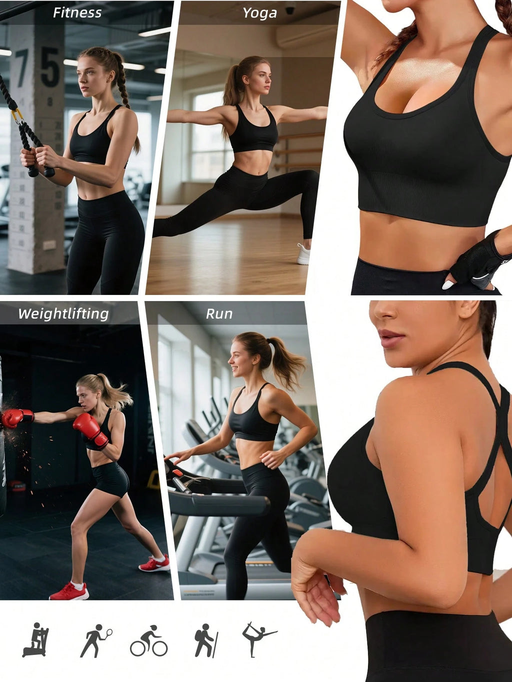 4PCS Seamless Sports Bras Set | Wireless Push-Up Shockproof Yoga & Workout Bra Tops with Pads