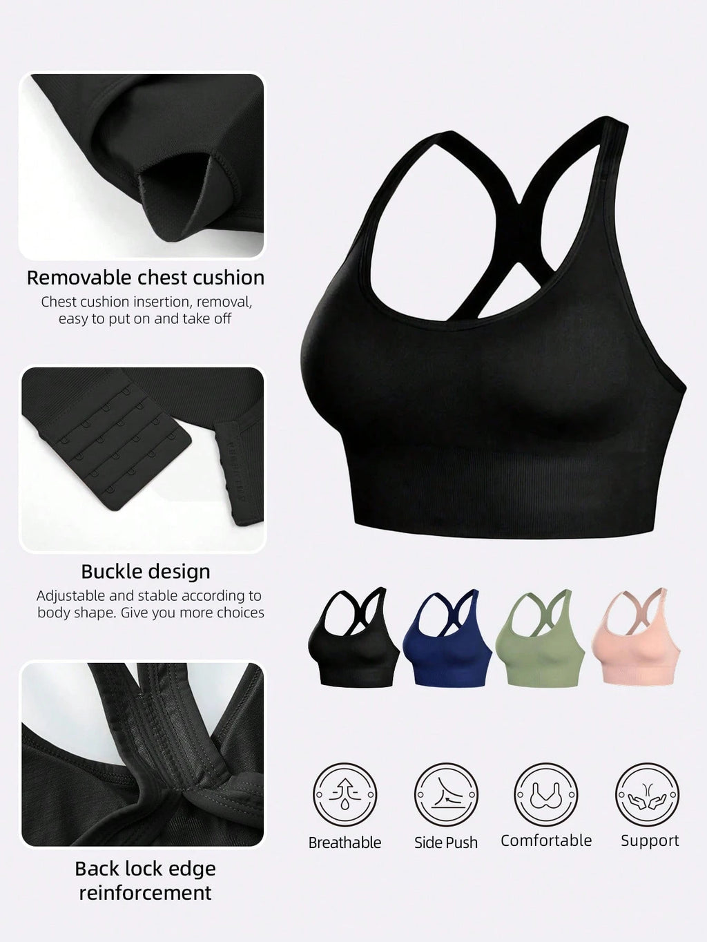 4PCS Seamless Sports Bras Set | Wireless Push-Up Shockproof Yoga & Workout Bra Tops with Pads