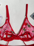 Women’s Floral Lace Lingerie Set, 4 Piece Underwire Bra, Thong & Stockings