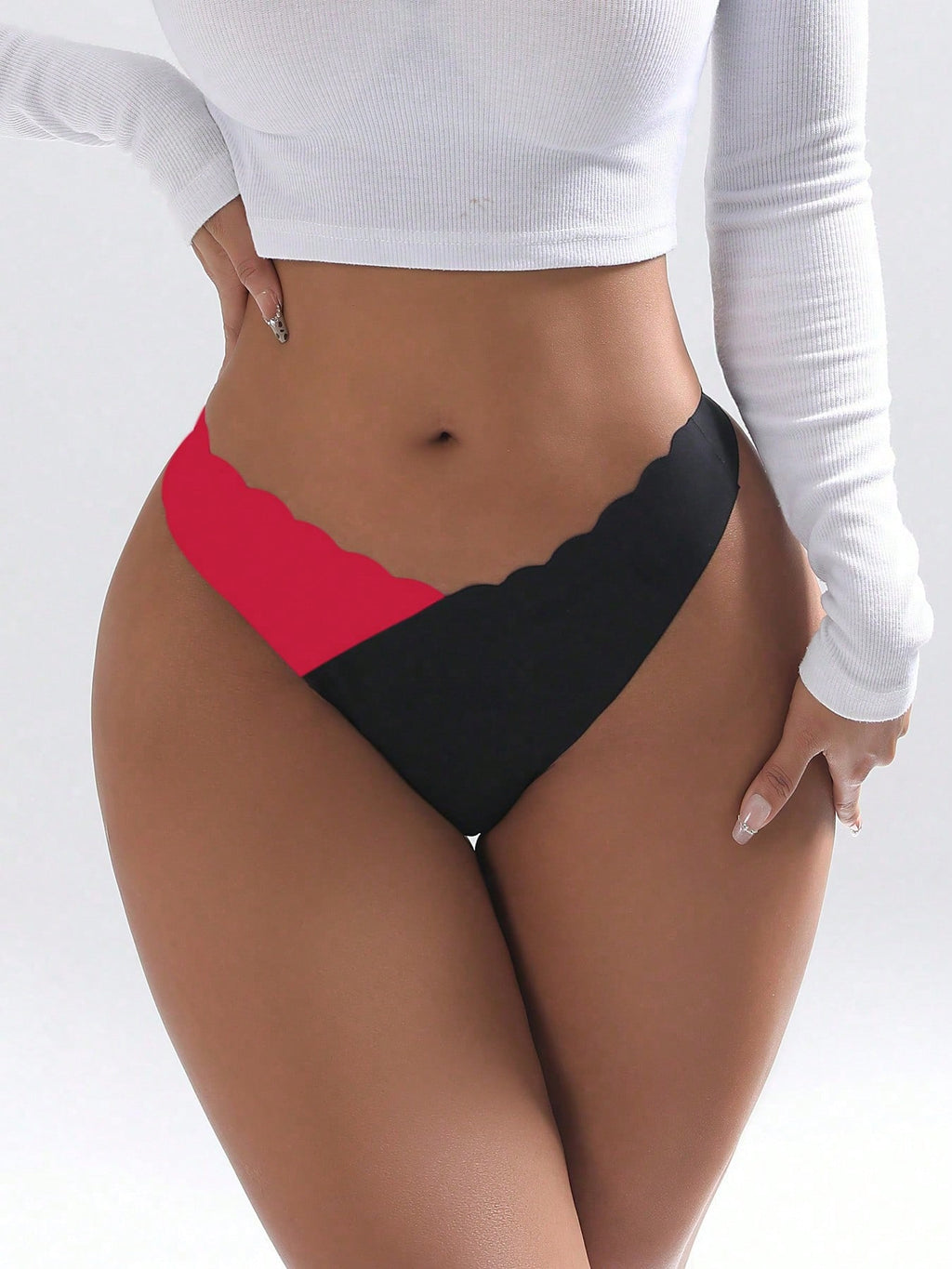 5-Pack Seamless Thong Panties | Scallop Edge Contrast Color | Leopard Print Soft Stretch Everyday Underwear