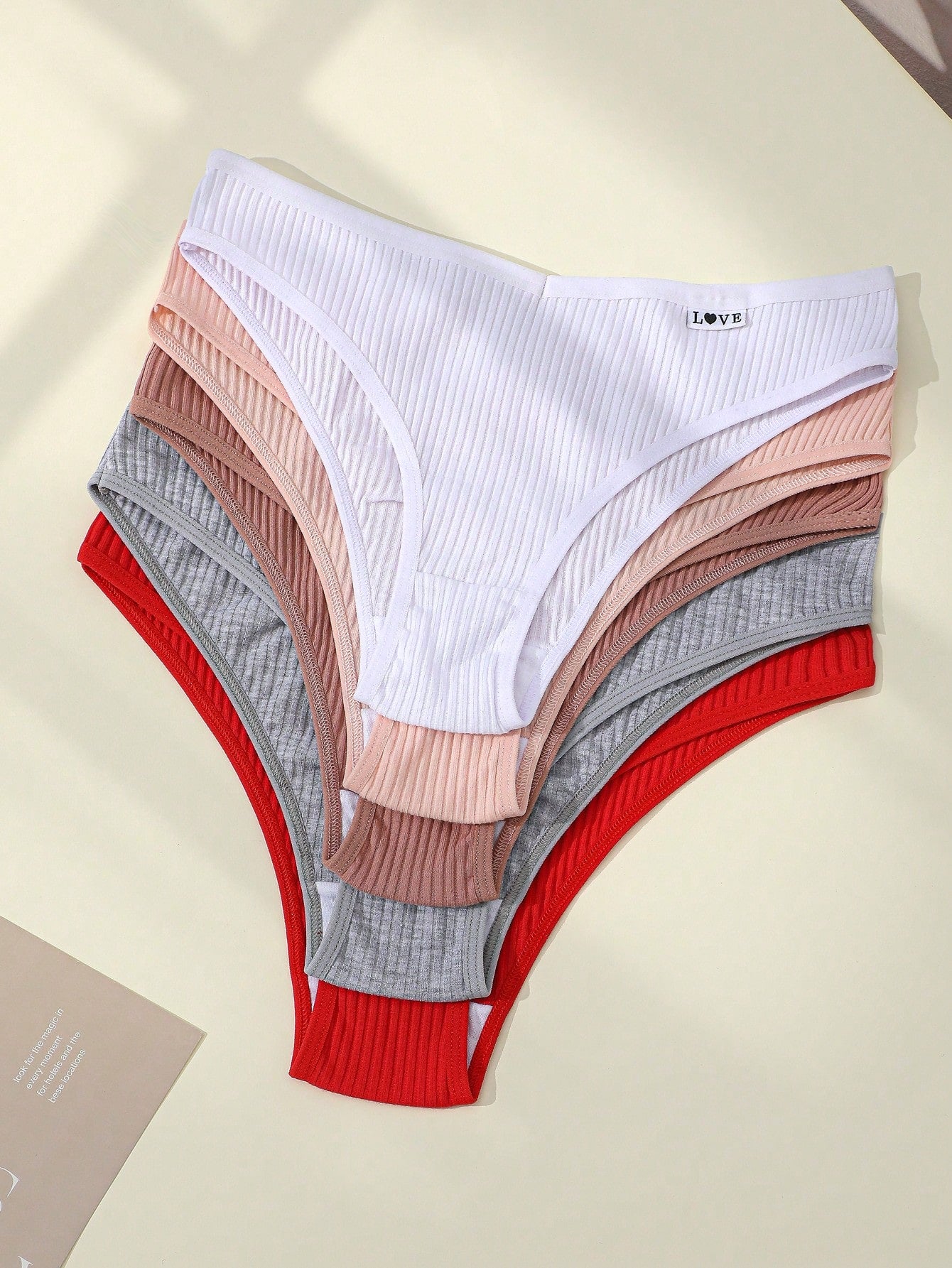 5-Pack Ribbed Brief Panties | Low-Rise Stretch Comfort | Letter Design Everyday Underwear