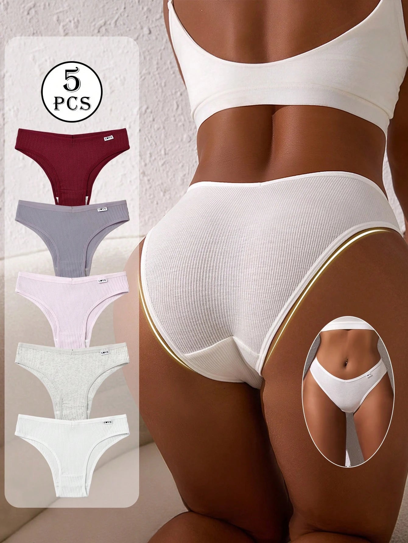 5-Pack Ribbed Brief Panties | Low-Rise Stretch Comfort | Letter Design Everyday Underwear