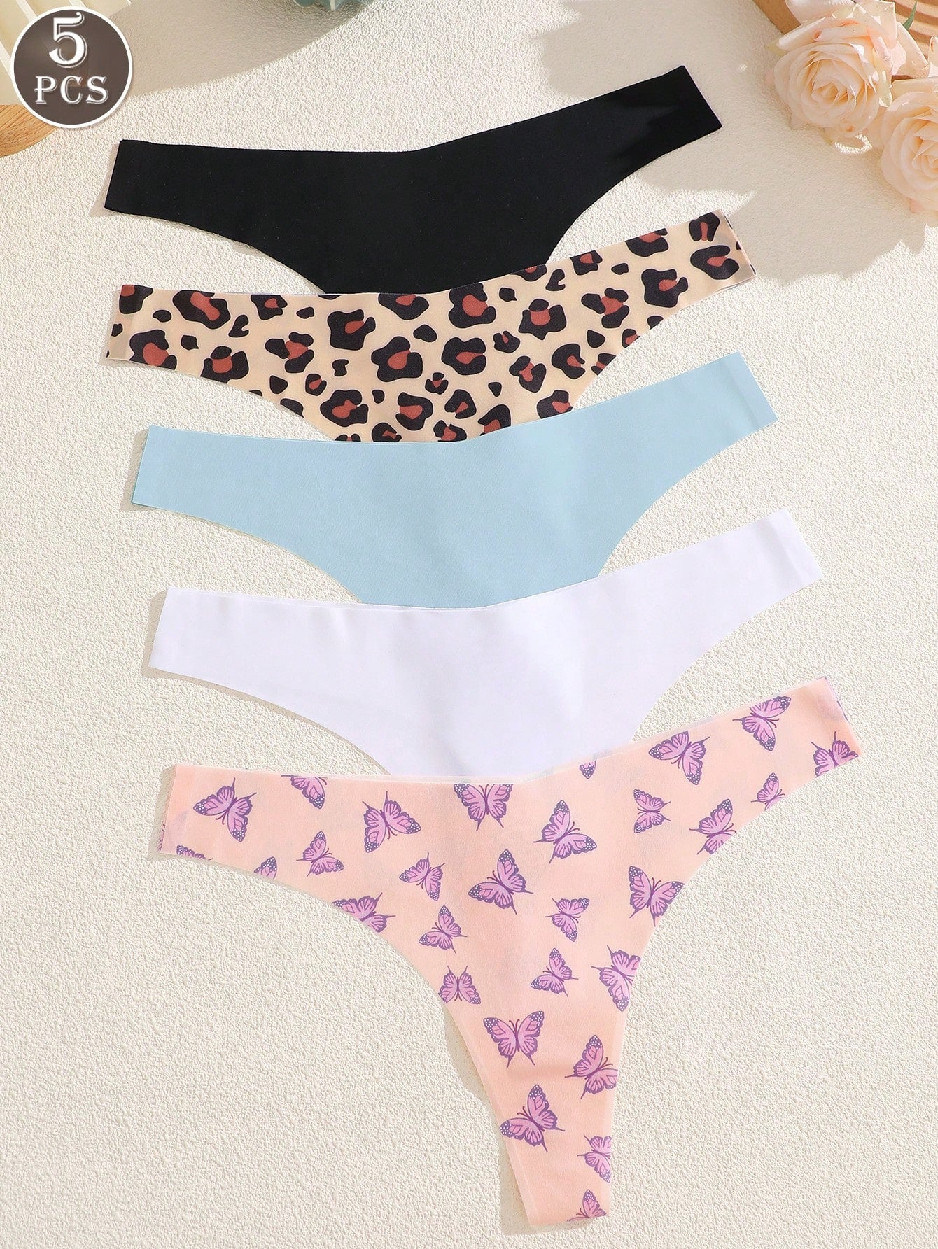 5-Pack Women’s Seamless Thong Panties – Low Rise, Soft & Comfortable