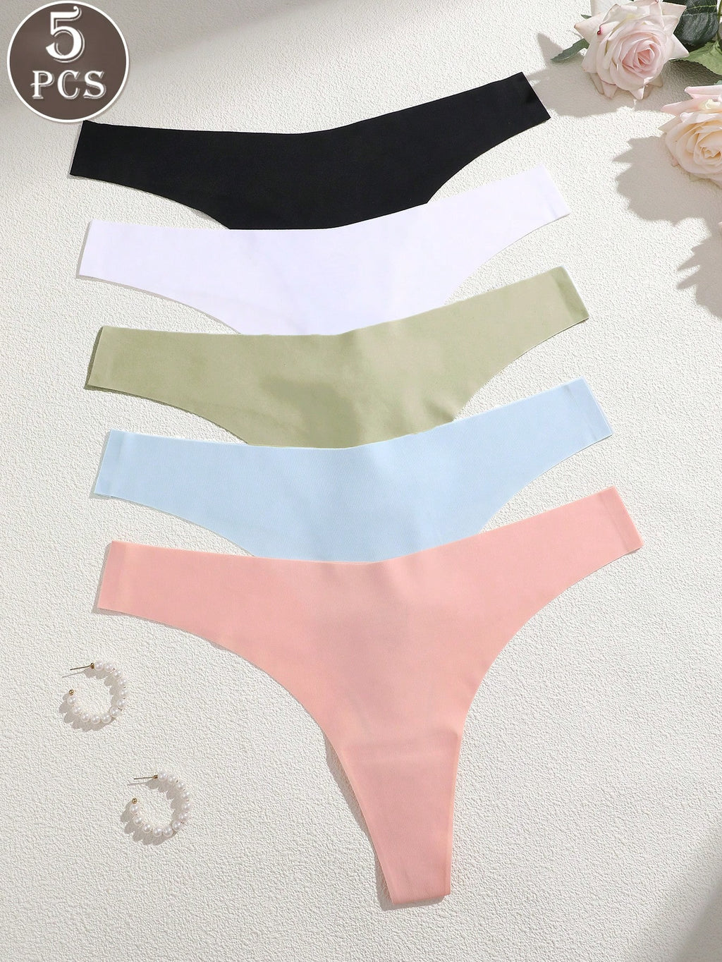 5-Pack Women’s Seamless Thong Panties – Low Rise, Soft & Comfortable