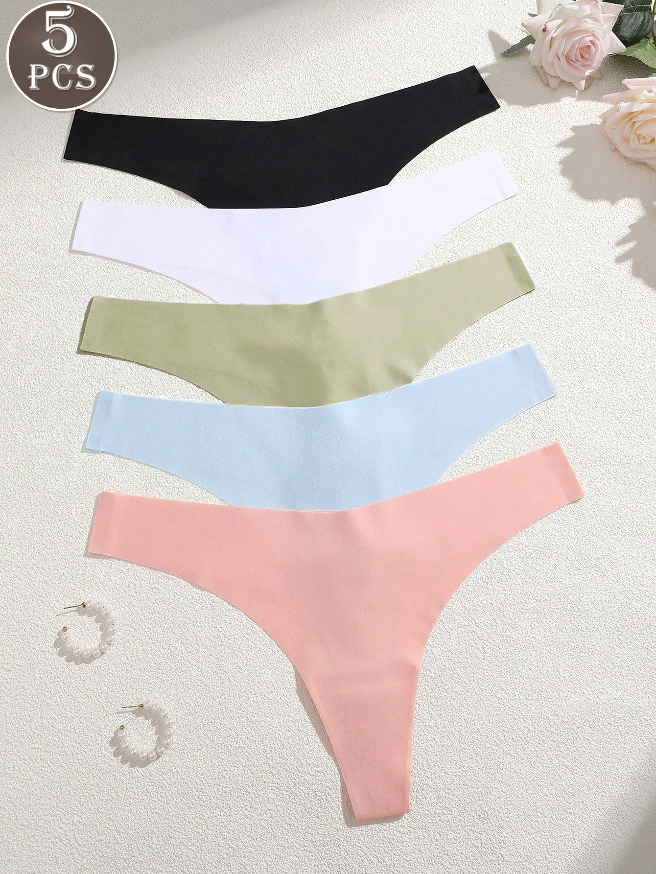 5-Pack Women’s Seamless Thong Panties – Low Rise, Soft & Comfortable
