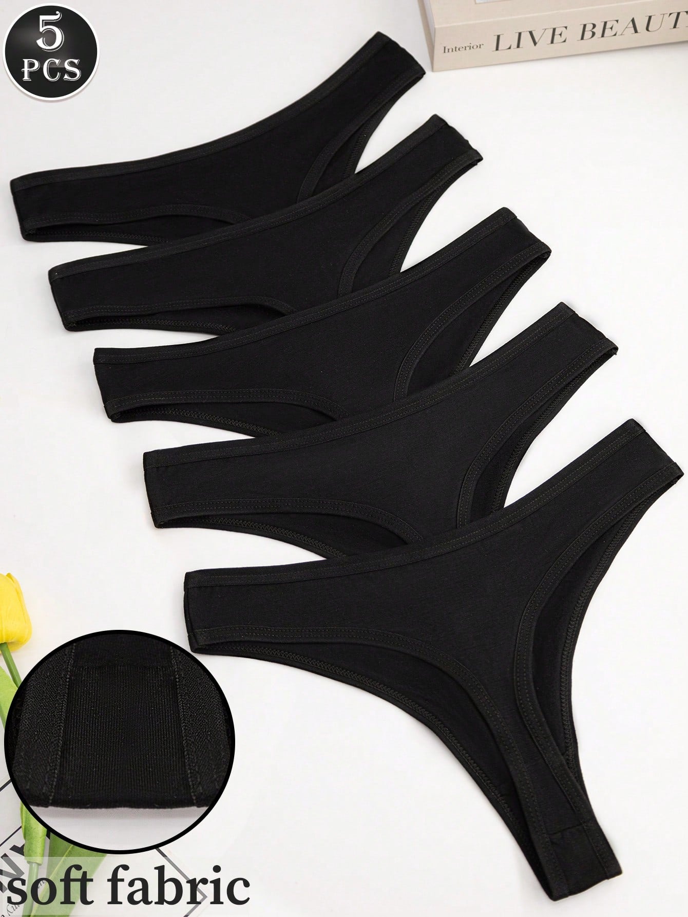 5-Pack Seamless Thong Panties | Breathable Stretch Comfortable Fit | Black Everyday & Active Wear