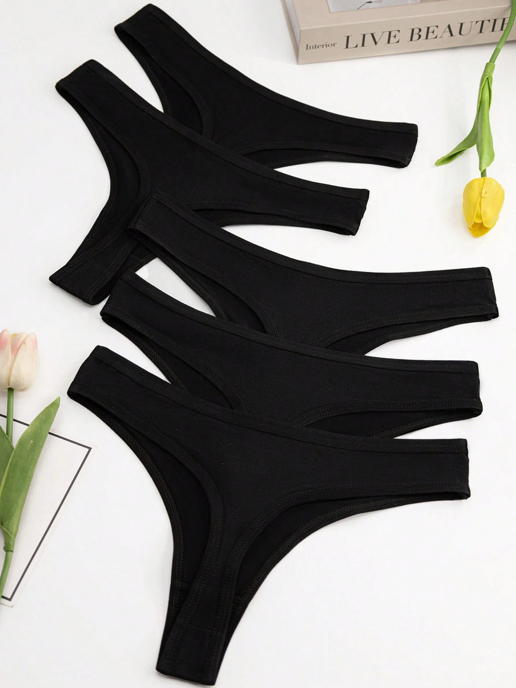5-Pack Seamless Thong Panties | Breathable Stretch Comfortable Fit | Black Everyday & Active Wear