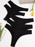 5-Pack Seamless Thong Panties | Breathable Stretch Comfortable Fit | Black Everyday & Active Wear