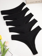 5-Pack Seamless Thong Panties | Breathable Stretch Comfortable Fit | Black Everyday & Active Wear
