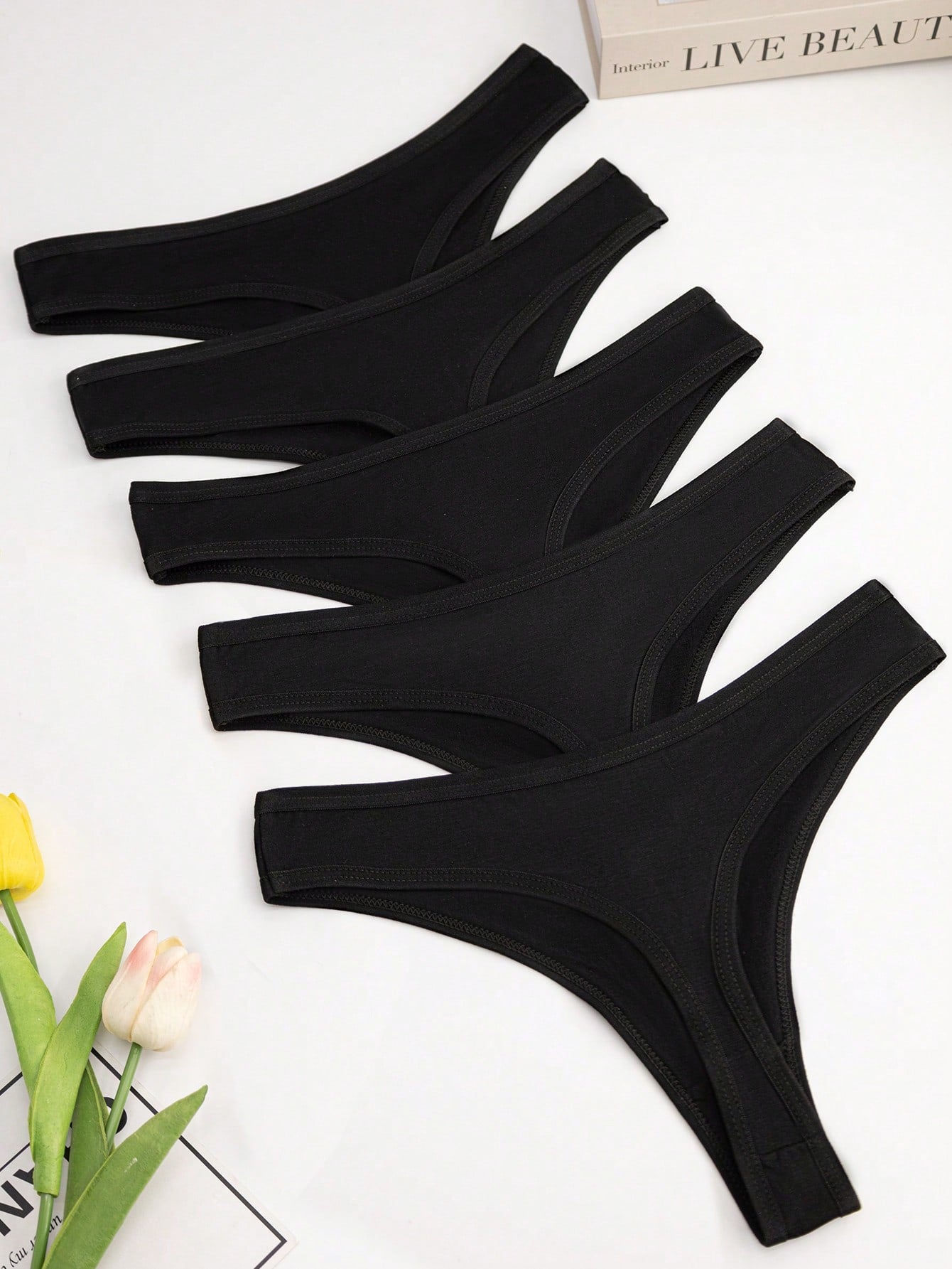 5-Pack Seamless Thong Panties | Breathable Stretch Comfortable Fit | Black Everyday & Active Wear