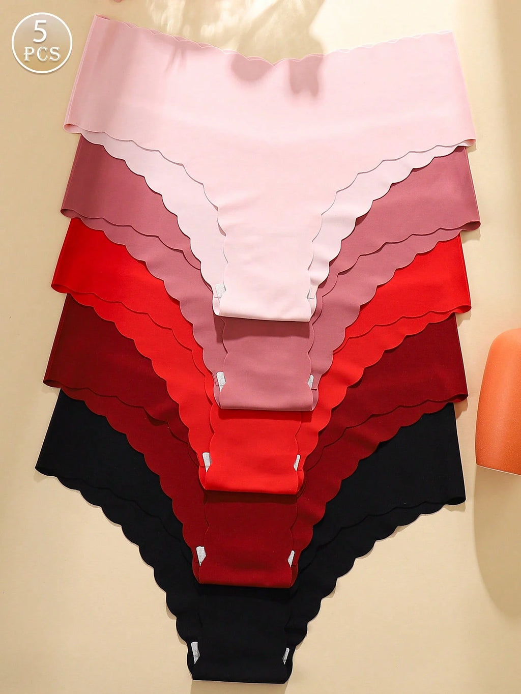 5-Pack Seamless Panties | Wavy Hem Soft Stretch Comfort | Red & Black Everyday Underwear