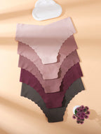 5-Pack Seamless Panties | Wavy Hem Soft Stretch Comfort | Red & Black Everyday Underwear
