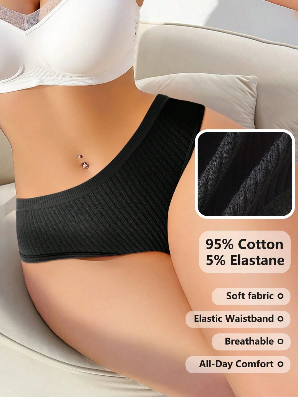 7-Pack Ribbed Cotton Thong Panties | Low-Rise Stretch Comfortable Fit | Multicolor Everyday Wear