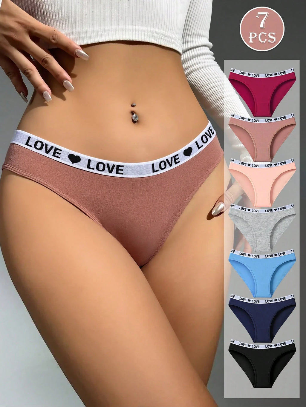 7-Pack Ribbed Cotton Thong Panties | Low-Rise Stretch Comfortable Fit | Multicolor Everyday Wear