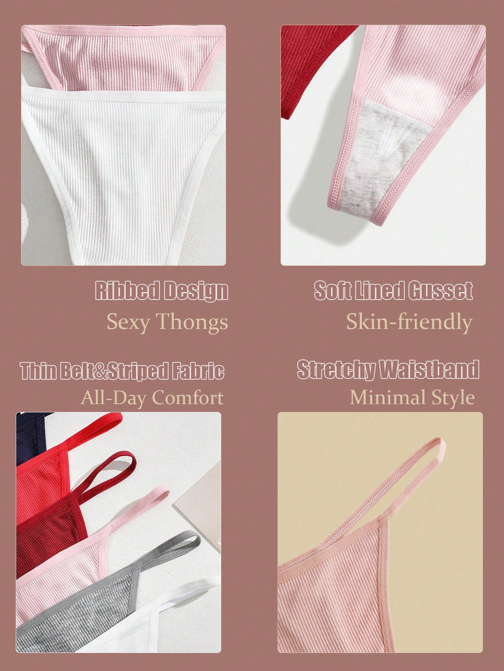 7-Pack Low Rise Seamless Ribbed Thongs