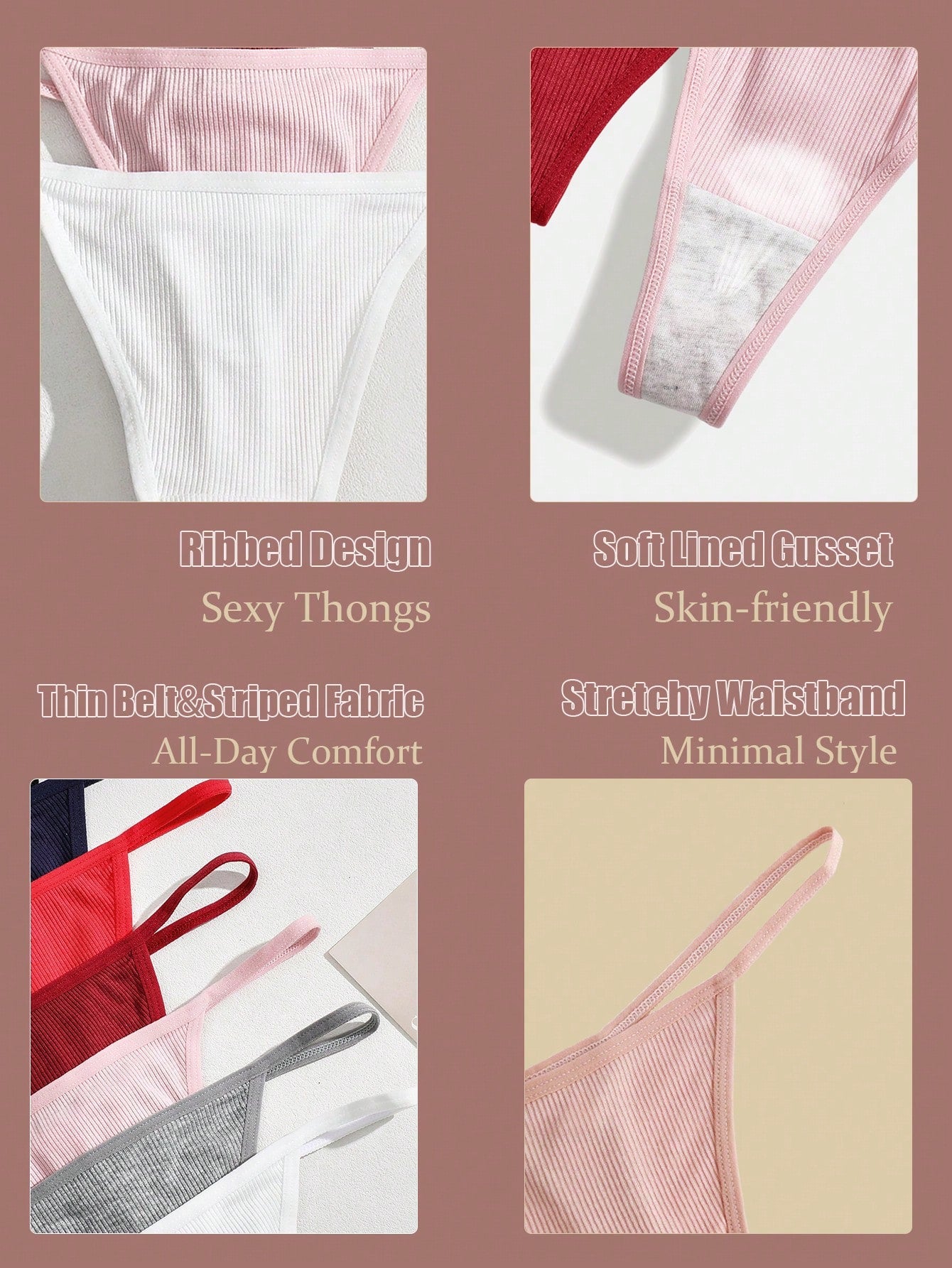 7-Pack Low Rise Seamless Ribbed Thongs