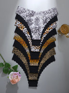 8-Pack Seamless Triangle Panties | Wavy Trim Leopard & Solid Colors | Soft Comfortable Everyday Underwear