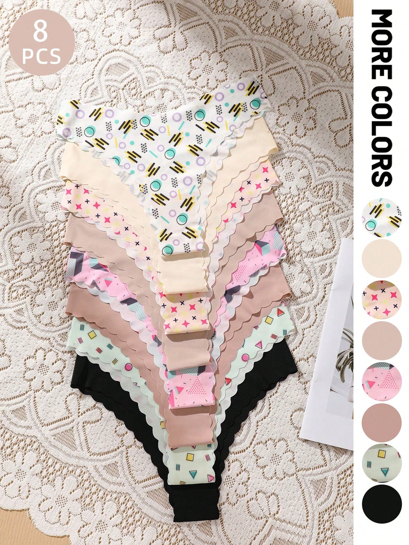 8-Pack Seamless Triangle Panties | Wavy Trim Leopard & Solid Colors | Soft Comfortable Everyday Underwear