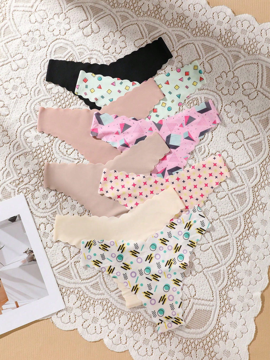 8-Pack Seamless Triangle Panties | Wavy Trim Leopard & Solid Colors | Soft Comfortable Everyday Underwear