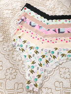 8-Pack Seamless Triangle Panties | Wavy Trim Leopard & Solid Colors | Soft Comfortable Everyday Underwear