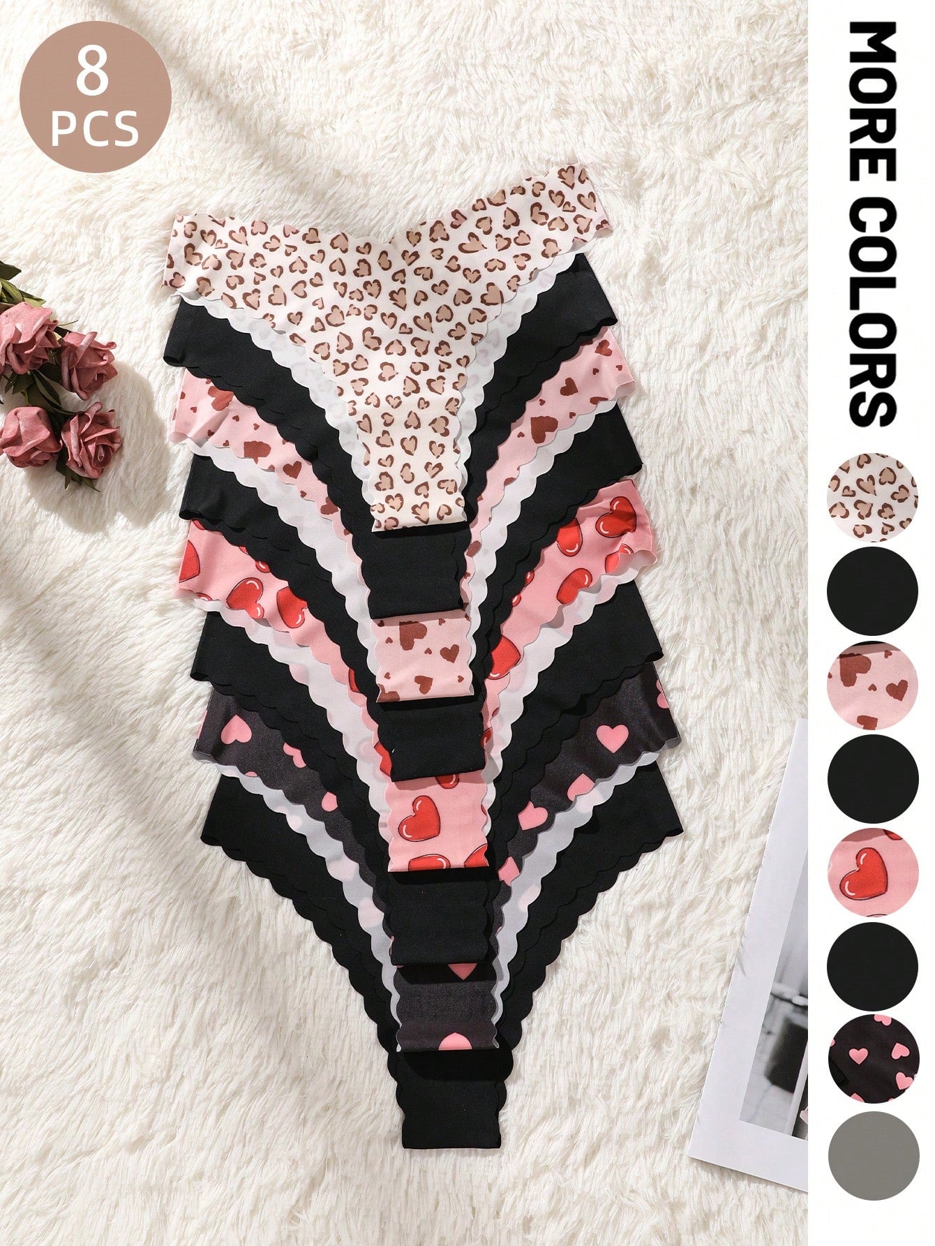 8-Pack Seamless Triangle Panties | Wavy Trim Leopard & Solid Colors | Soft Comfortable Everyday Underwear