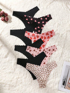 8-Pack Seamless Triangle Panties | Wavy Trim Leopard & Solid Colors | Soft Comfortable Everyday Underwear