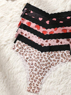 8-Pack Seamless Triangle Panties | Wavy Trim Leopard & Solid Colors | Soft Comfortable Everyday Underwear