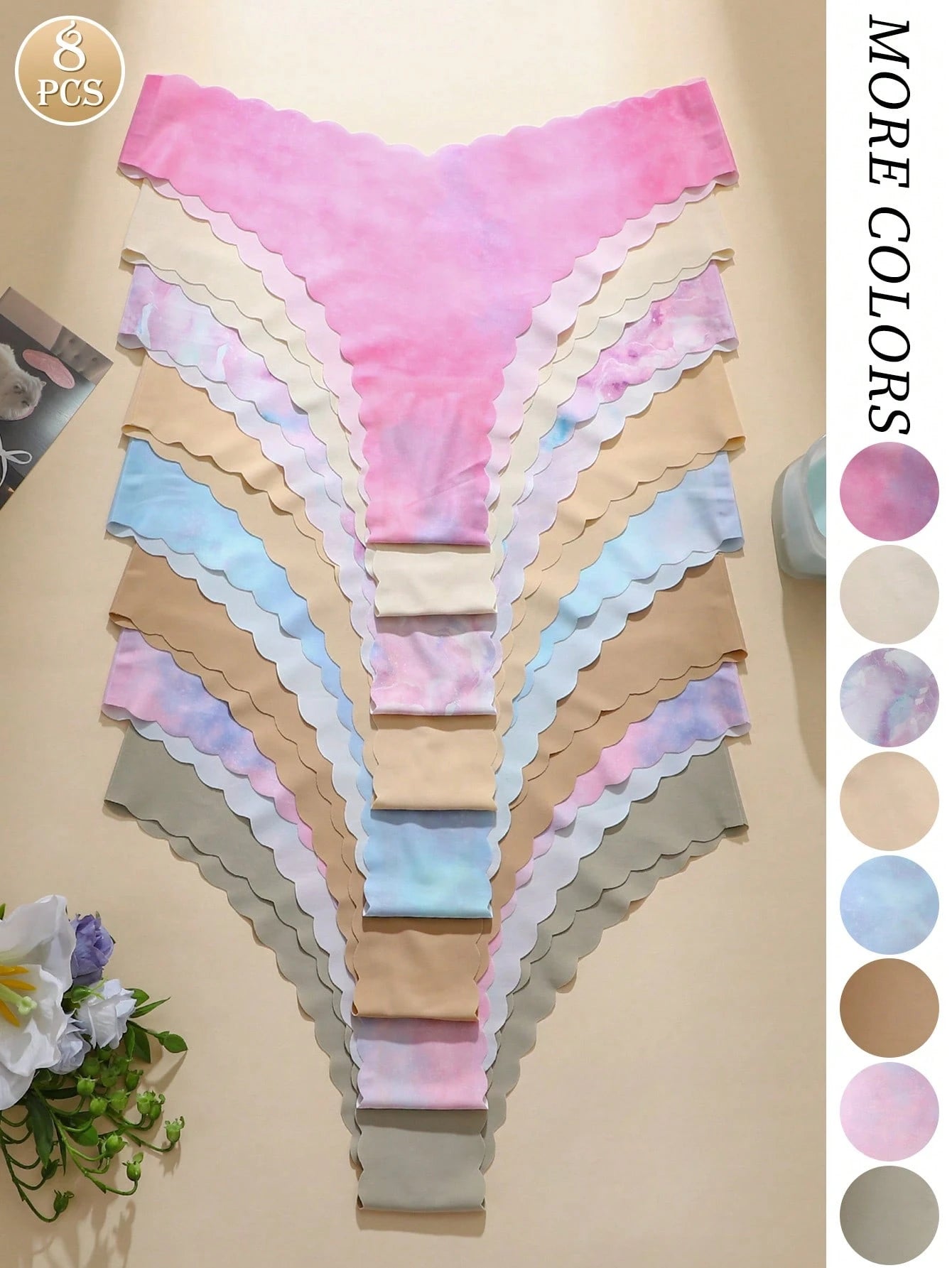 8-Pack Seamless Triangle Panties | Wavy Trim Leopard & Solid Colors | Soft Comfortable Everyday Underwear