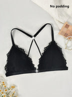 Women’s Black Front Closure Lace Bralette | Wireless Push-Up Comfort Bra