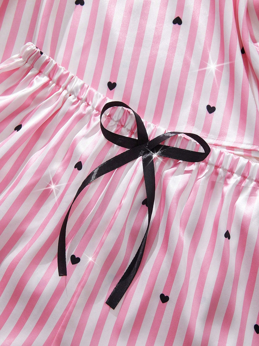 2-Piece Heart Print Satin Lounge Set | Eyelash Lace Trim & Adjustable Straps