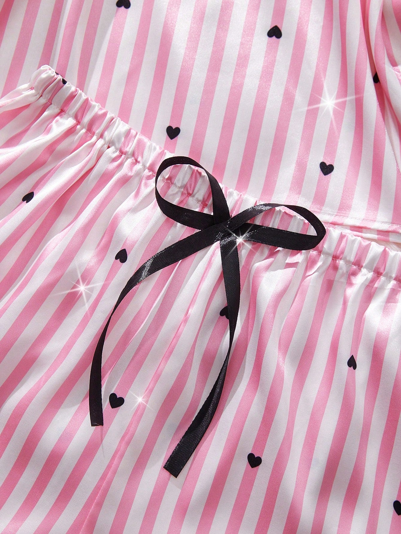2-Piece Heart Print Satin Lounge Set | Eyelash Lace Trim & Adjustable Straps