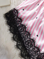 2-Piece Heart Print Satin Lounge Set | Eyelash Lace Trim & Adjustable Straps