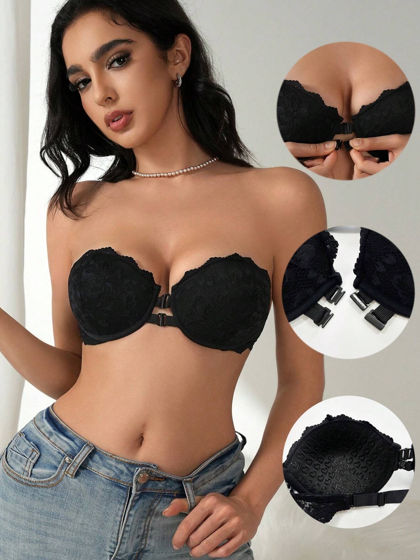 Lace Insert Front Closure Wireless Bra | Simple Sexy Comfortable Lingerie Bralette Top