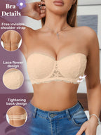 Women’s Lace Underwire Push-Up Bra | Strapless Bandeau Detachable Straps Invisible Lingerie Top