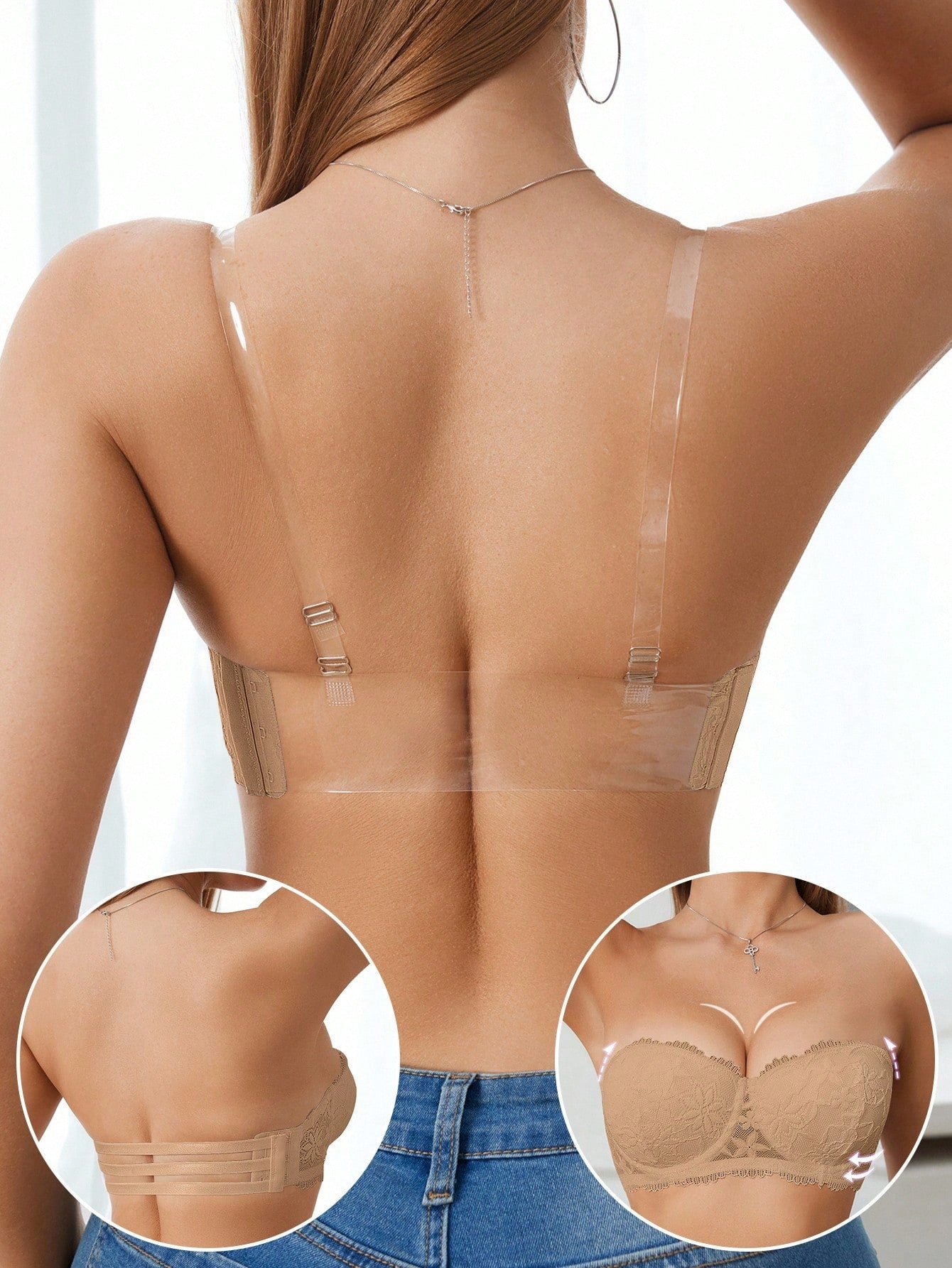 Women’s Lace Underwire Push-Up Bra | Strapless Bandeau Detachable Straps Invisible Lingerie Top