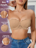 Women’s Lace Underwire Push-Up Bra | Strapless Bandeau Detachable Straps Invisible Lingerie Top