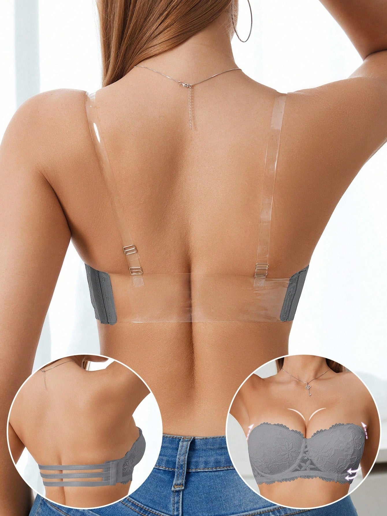 Women’s Lace Underwire Push-Up Bra | Strapless Bandeau Detachable Straps Invisible Lingerie Top
