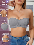 Women’s Lace Underwire Push-Up Bra | Strapless Bandeau Detachable Straps Invisible Lingerie Top