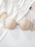 Women’s Beige Seamless Strapless Backless Bra – Padded Push-Up Bralette | Casual Everyday Comfort