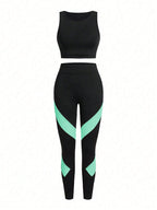 Short & Punchy  Graphic Cami & Contrast Leggings Sports Set
