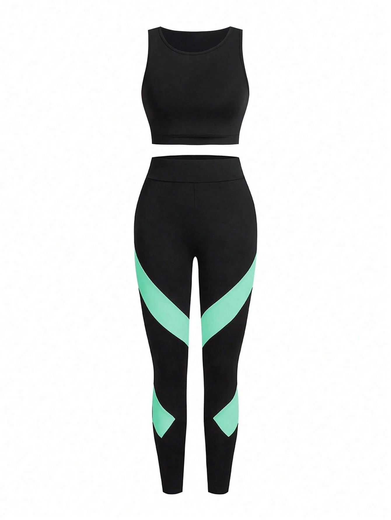 Short & Punchy  Graphic Cami & Contrast Leggings Sports Set