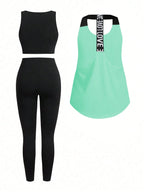 Short & Punchy  Graphic Cami & Contrast Leggings Sports Set
